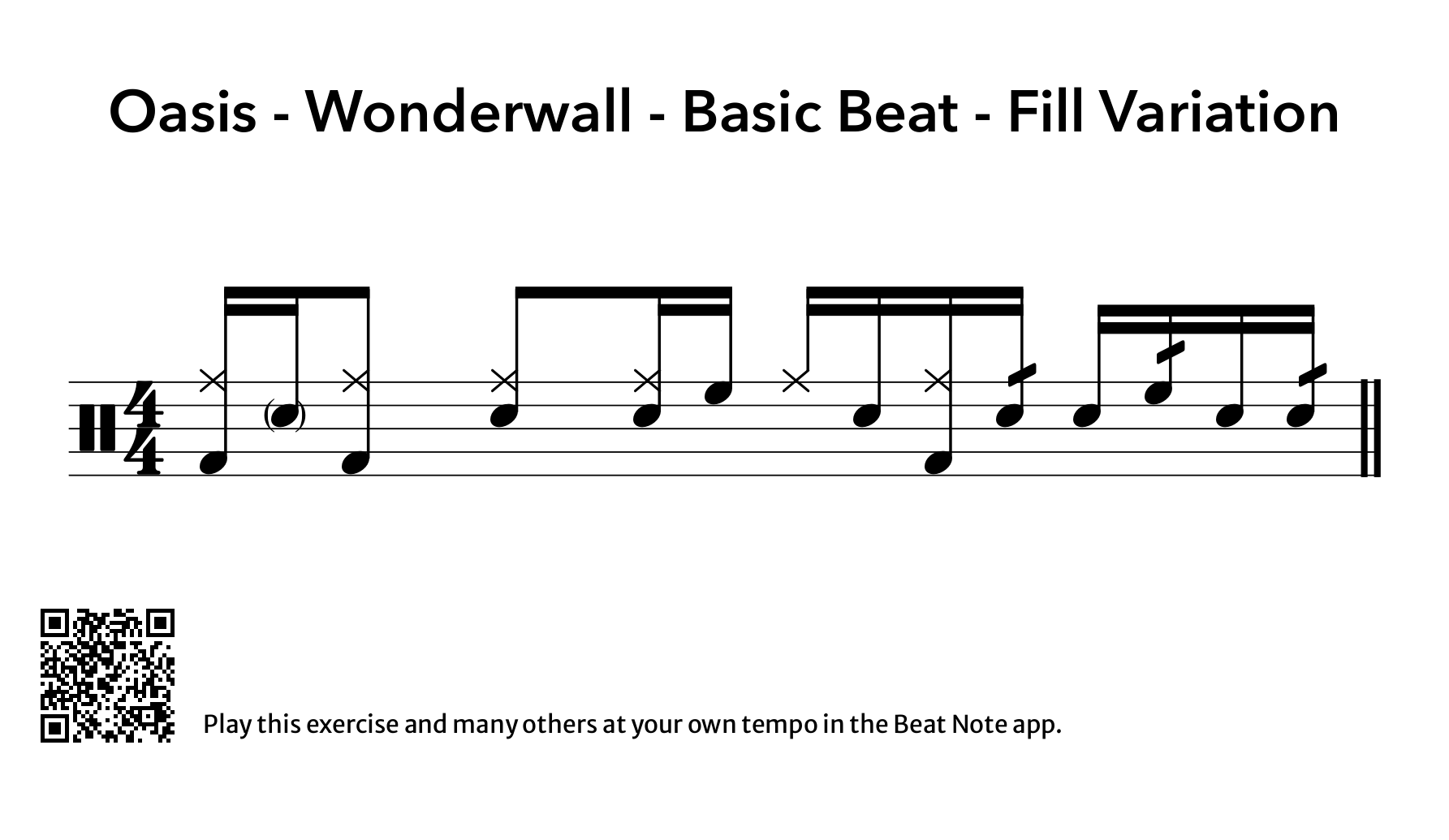 Oasis - Wonderwall - Fill Variation - Drum Notation