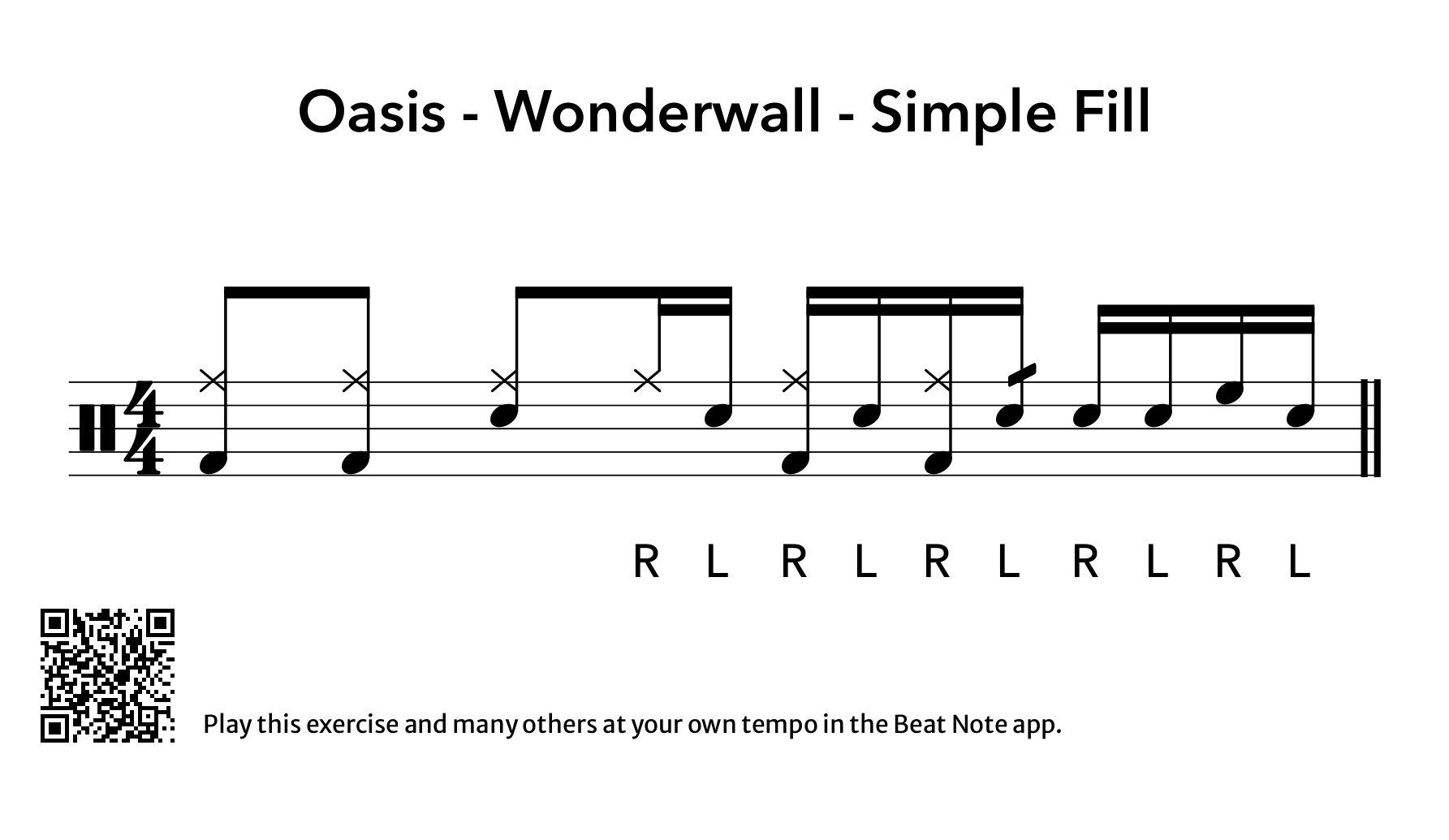 Oasis - Wonderwall - Simple Fill - Drum Notation