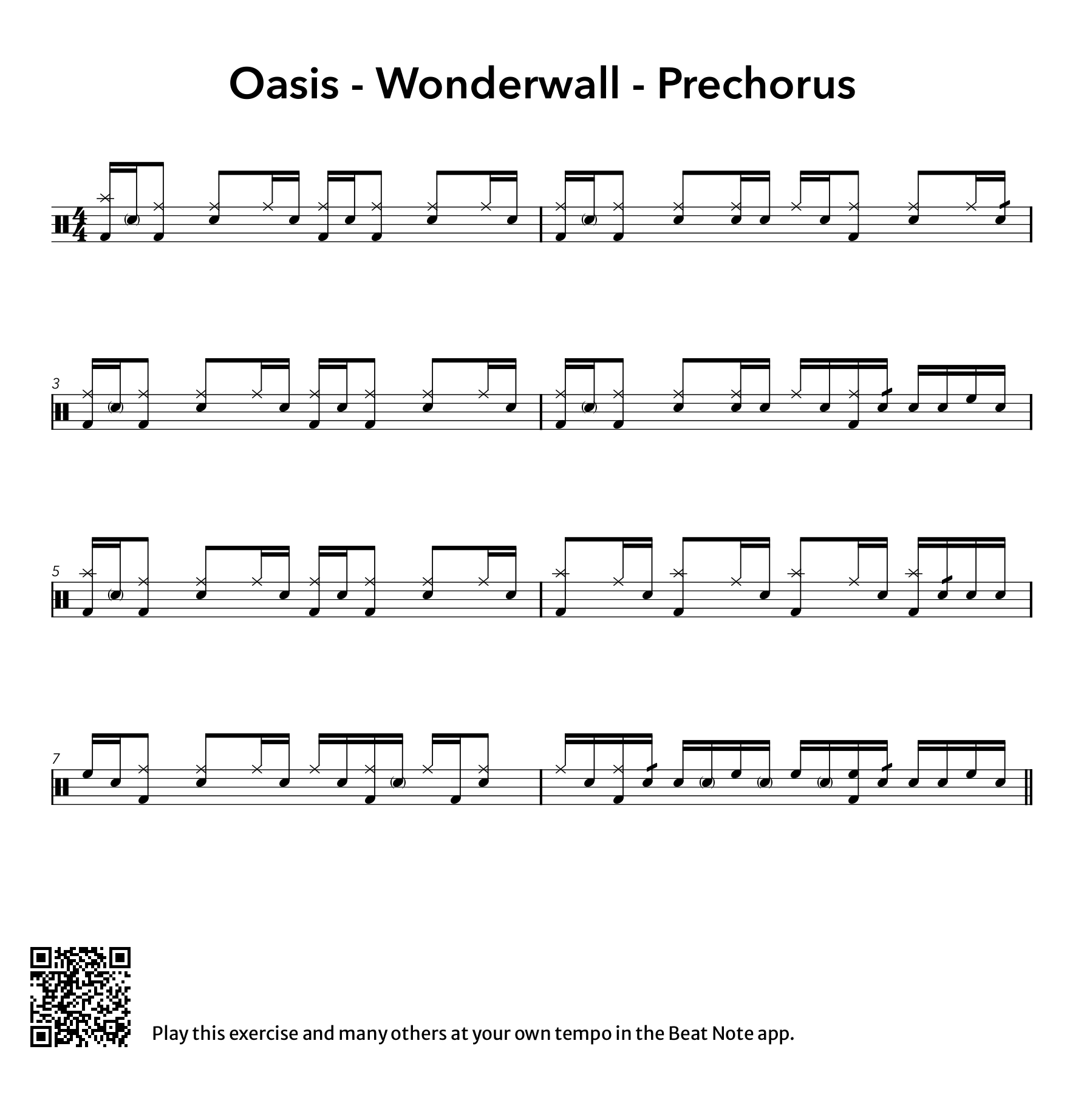 Oasis - Wonderwall - Prechorus - Drum Notation