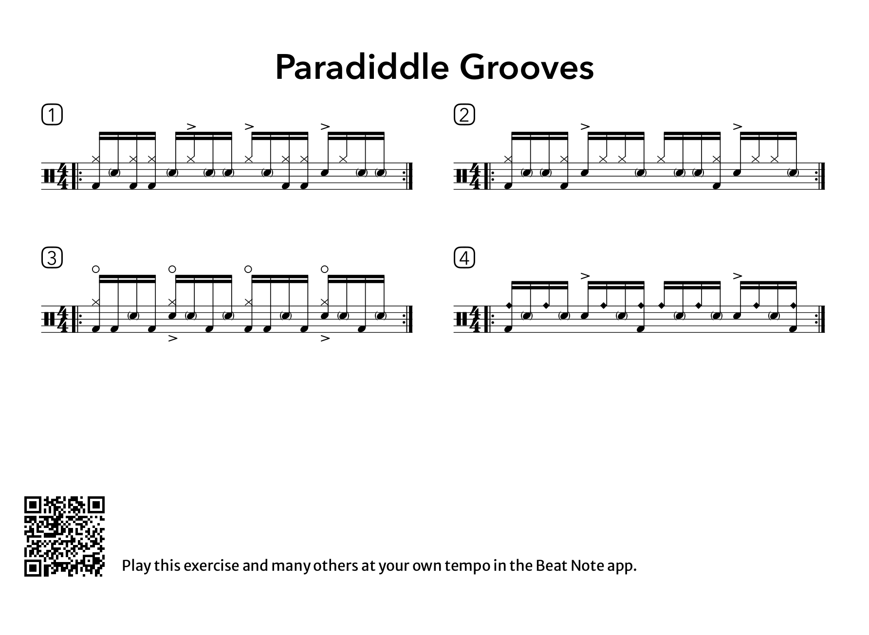 Paradiddle Grooves - Drum Notation