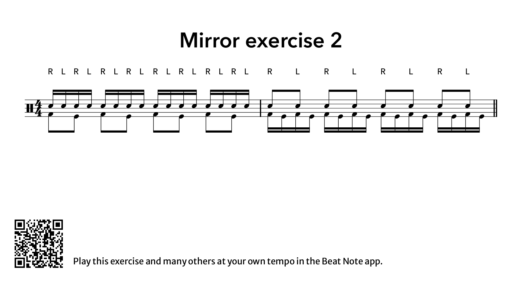 Intermediate 16th Mirror Exercise - Drum Notation