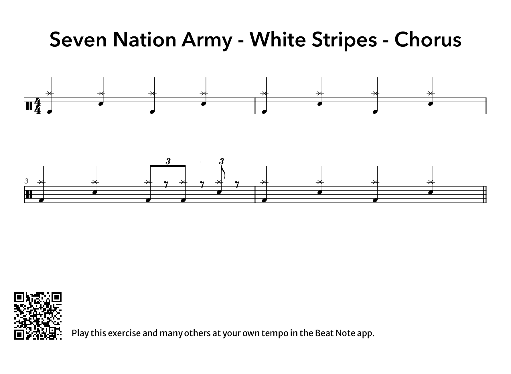 Seven Nation Army - Chorus - Drum Notation