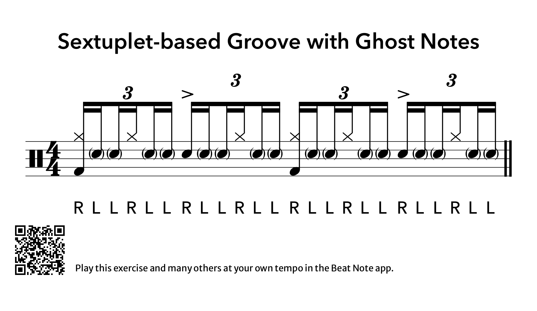 Sextuplet-based Groove with Ghost Notes - Drum Notation