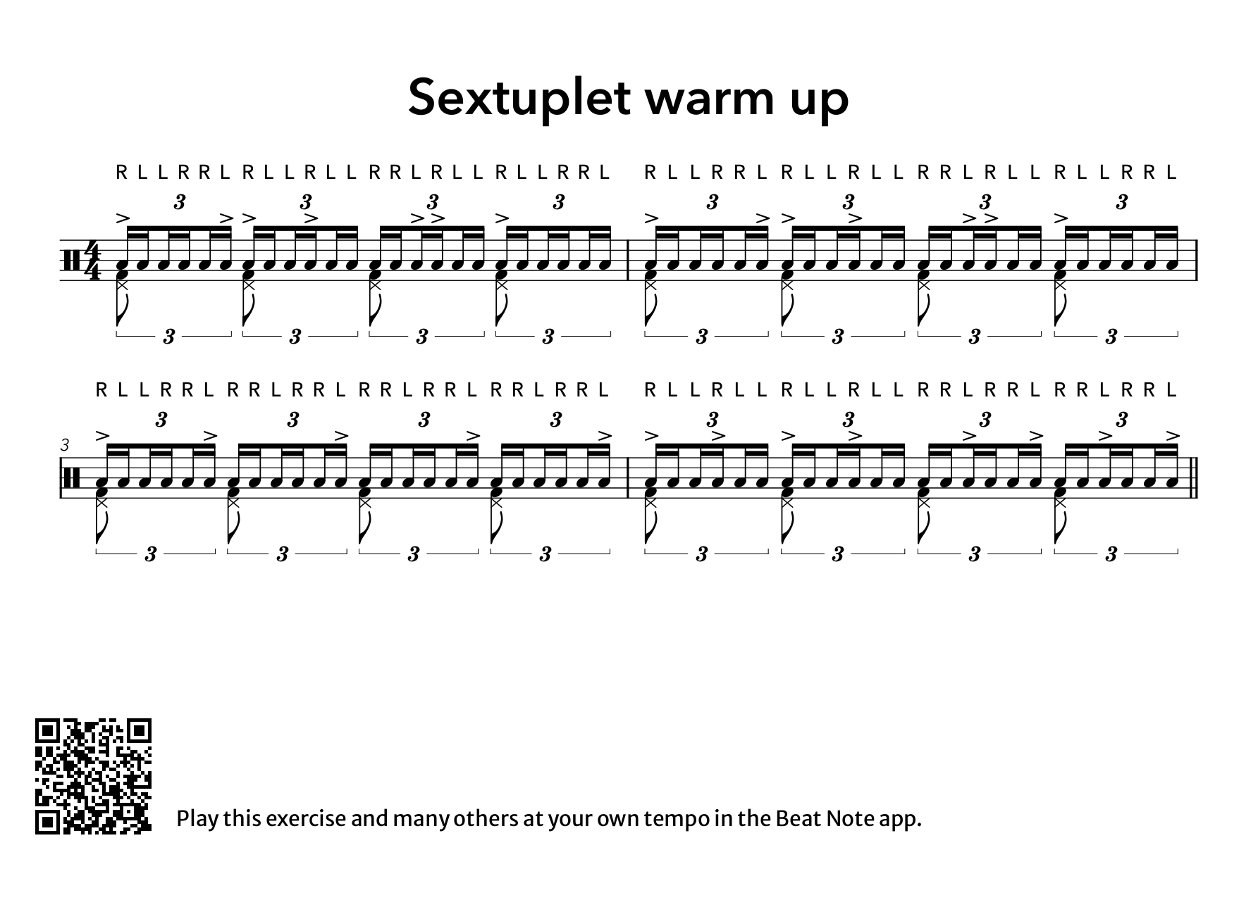 Sextuplet Warm Up - Drum Notation