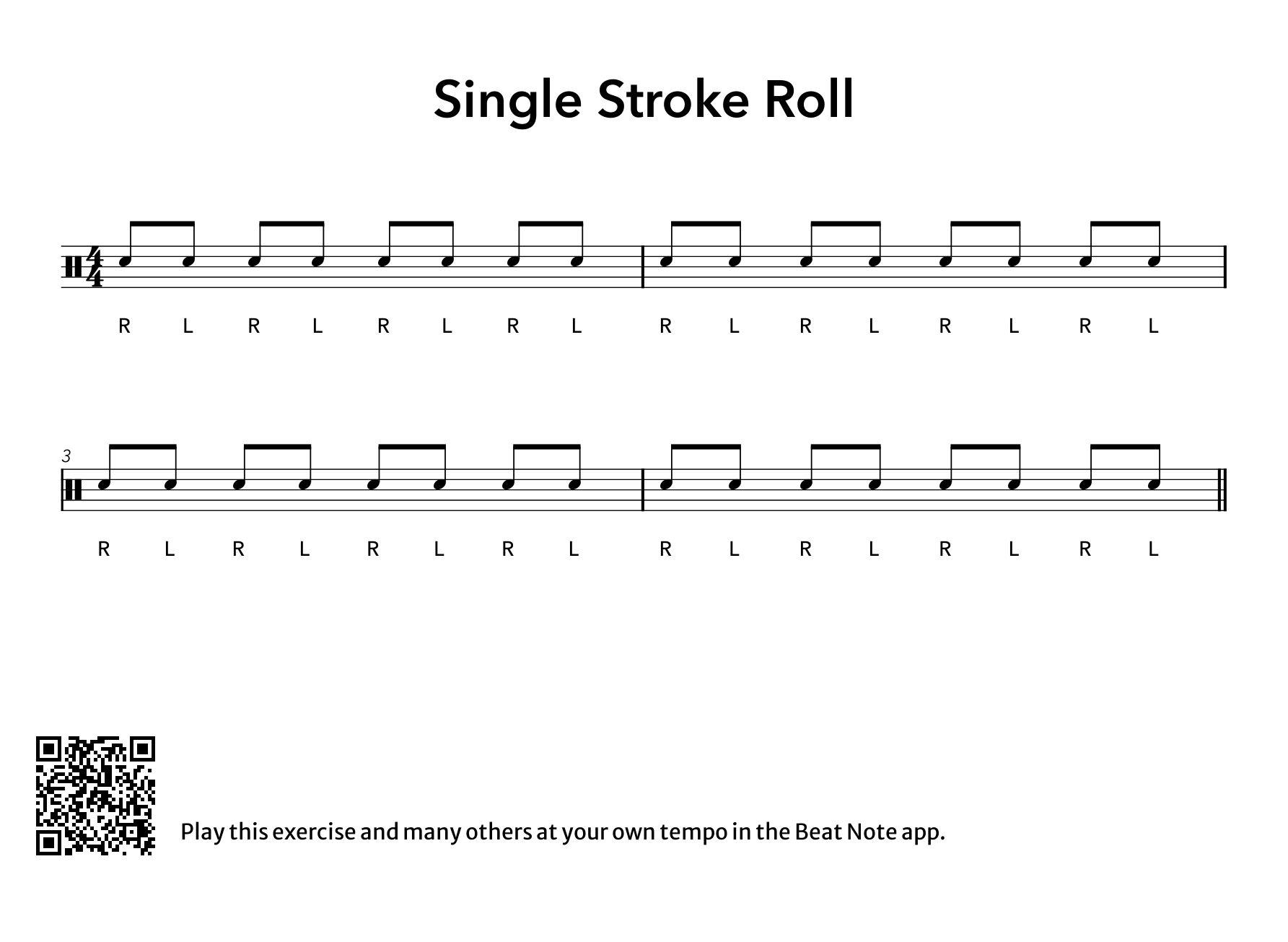 Single Stroke Roll - Drum Notation