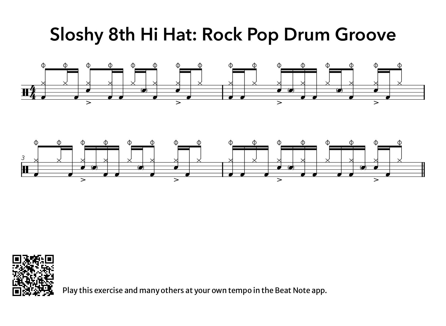 Sloshy 8th Hi Hat: Rock Pop Drum Groove - Drum Notation