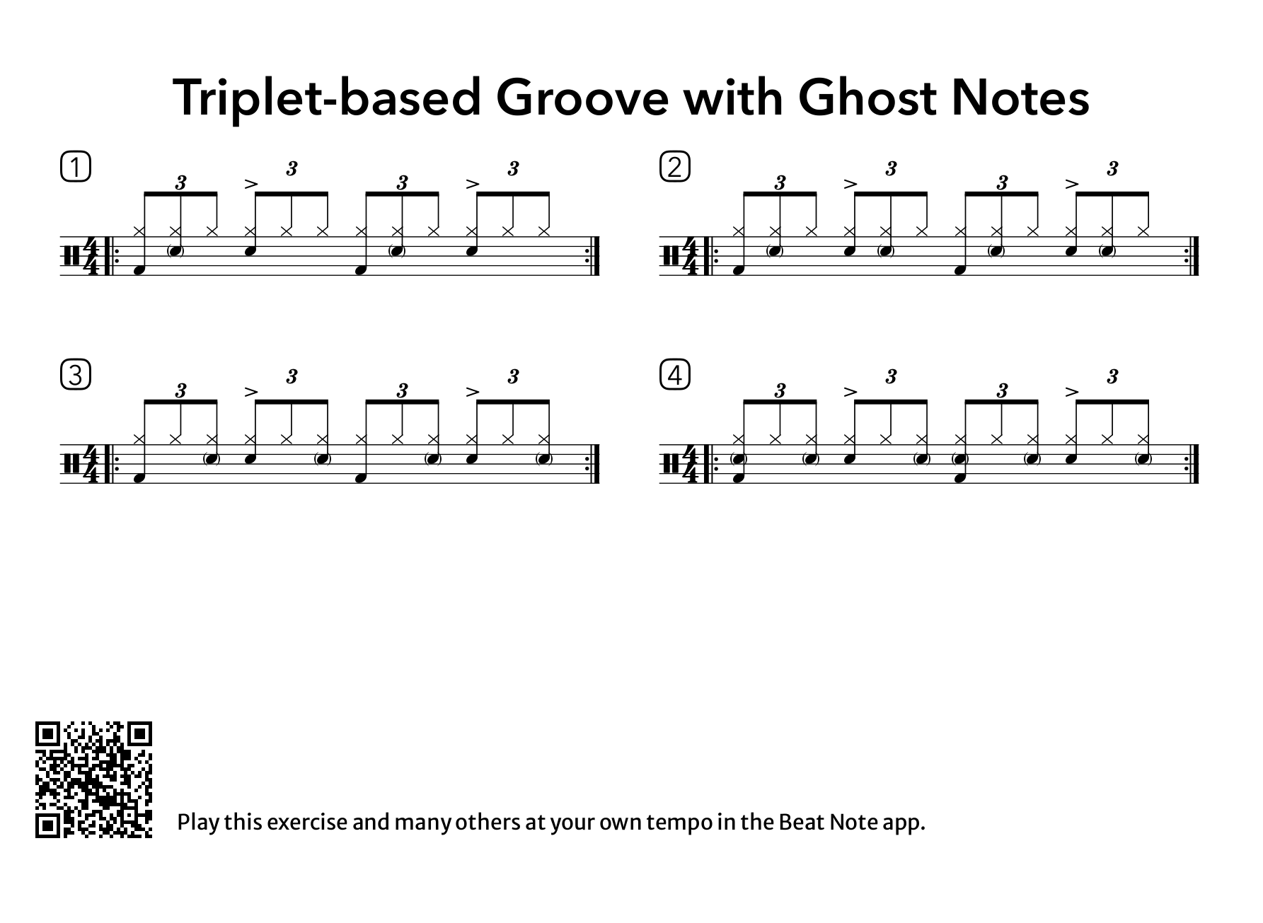 Triplet-based Groove with Ghost Notes - Drum Notation