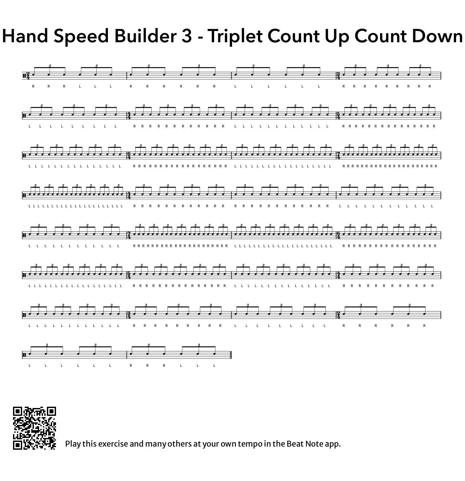 3. Triplet Count Up Count Down - Drum Notation