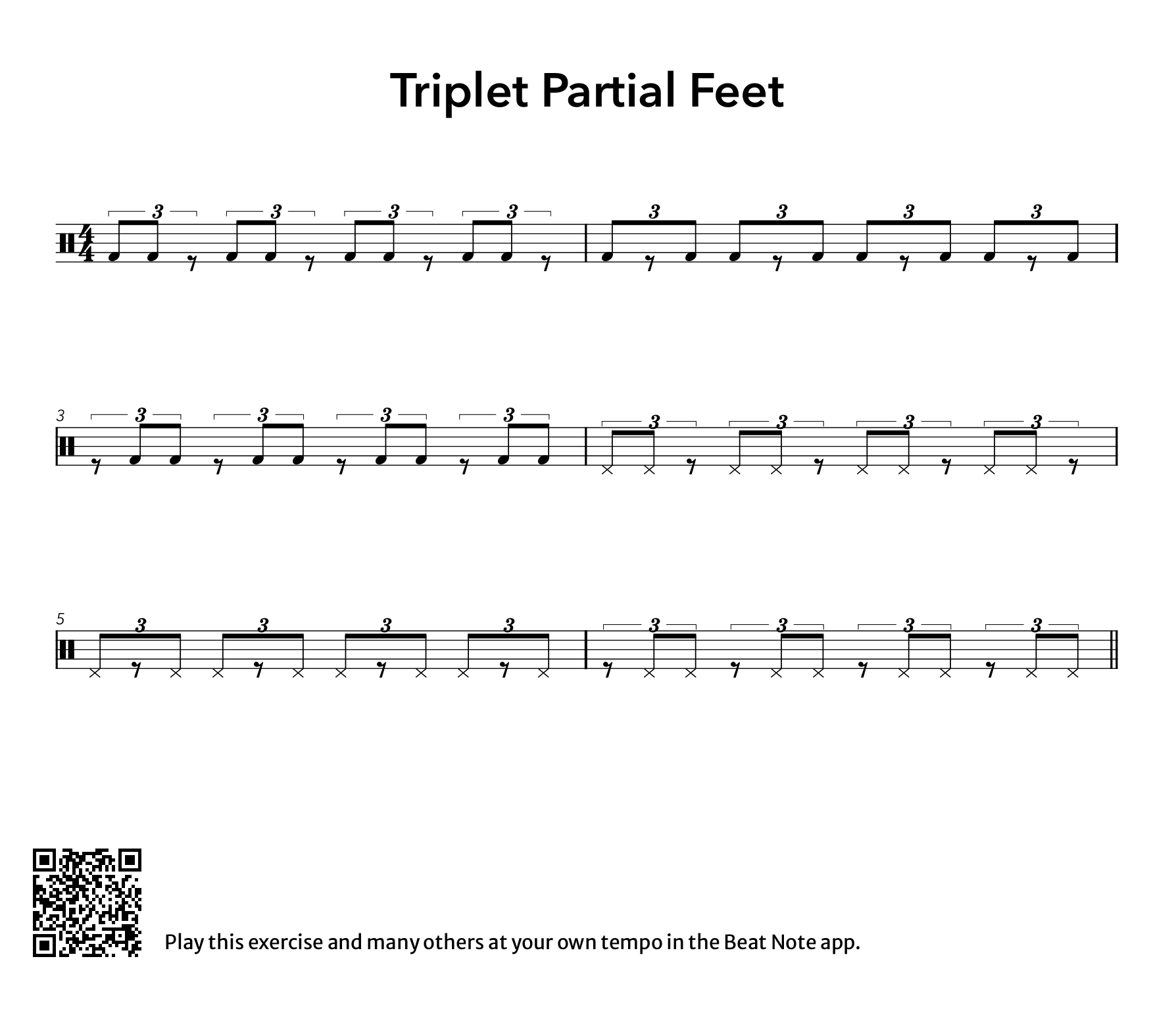 Triplet Partial Feet - Drum Notation