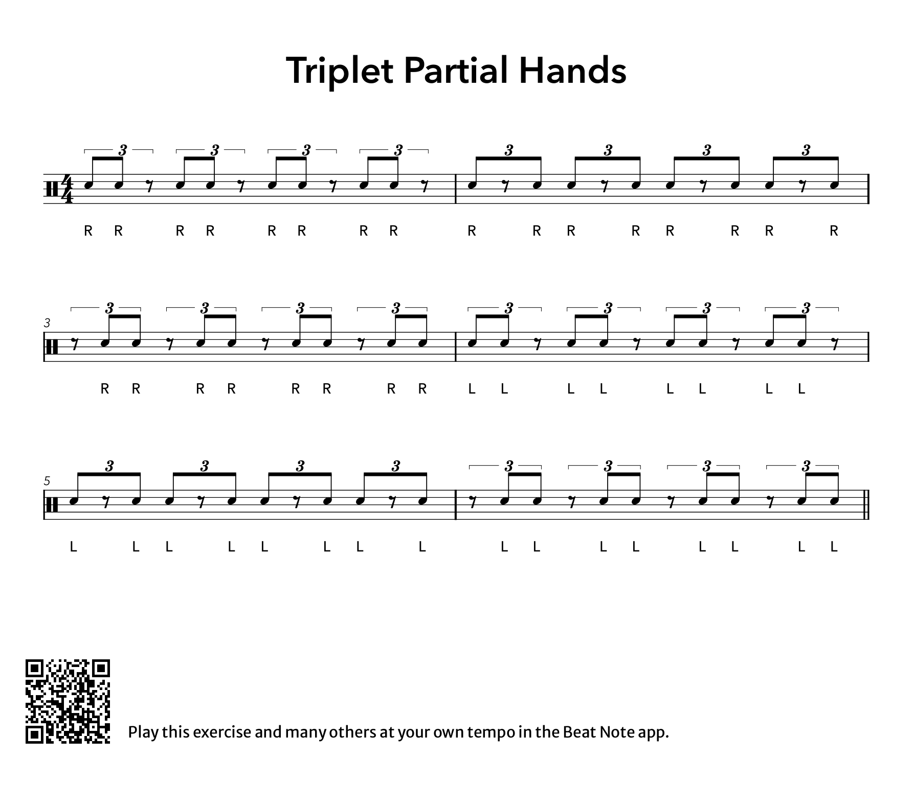 Triplet Partial Hands - Drum Notation