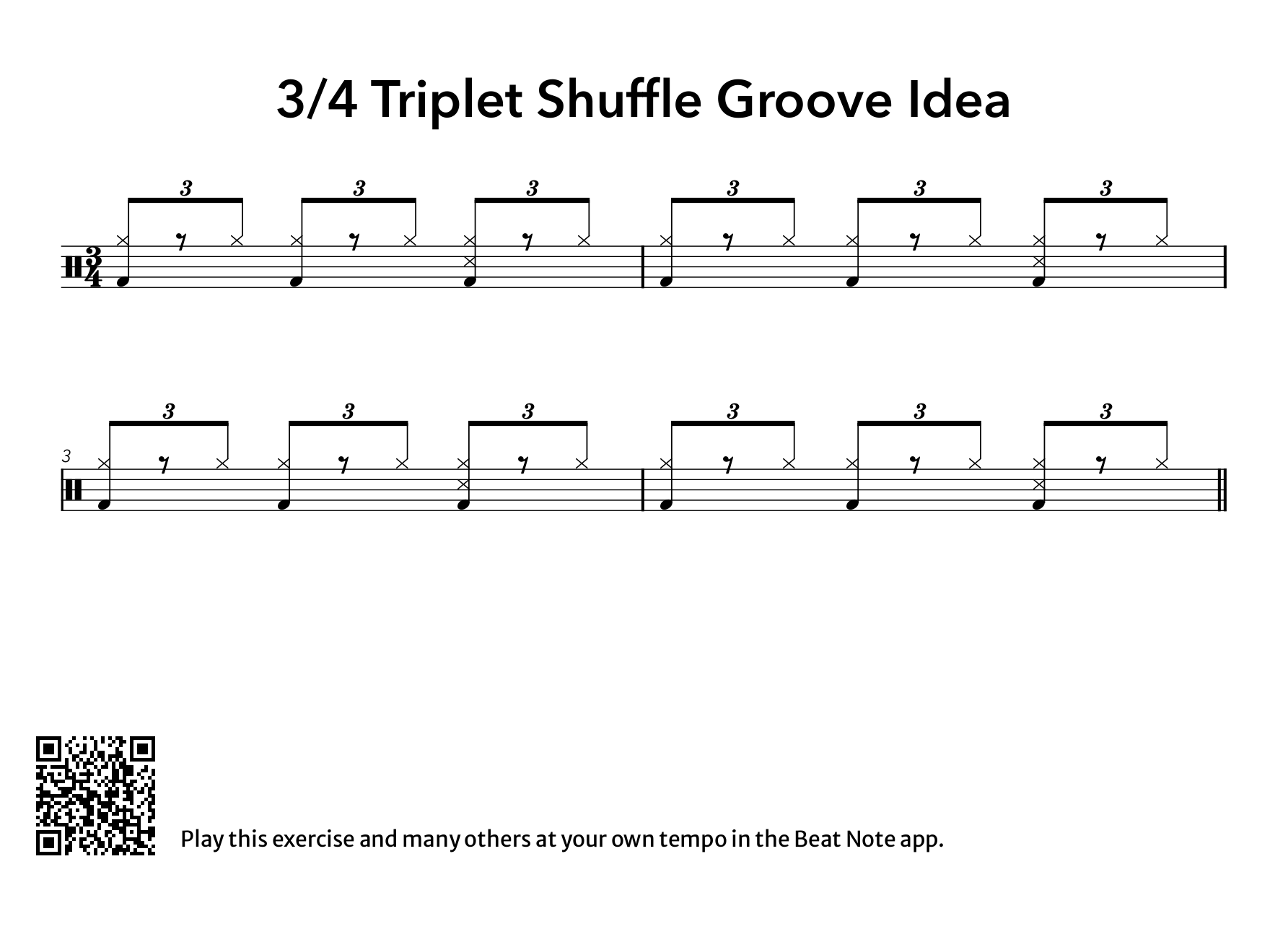 3/4 Triplet Shuffle Groove - Drum Notation