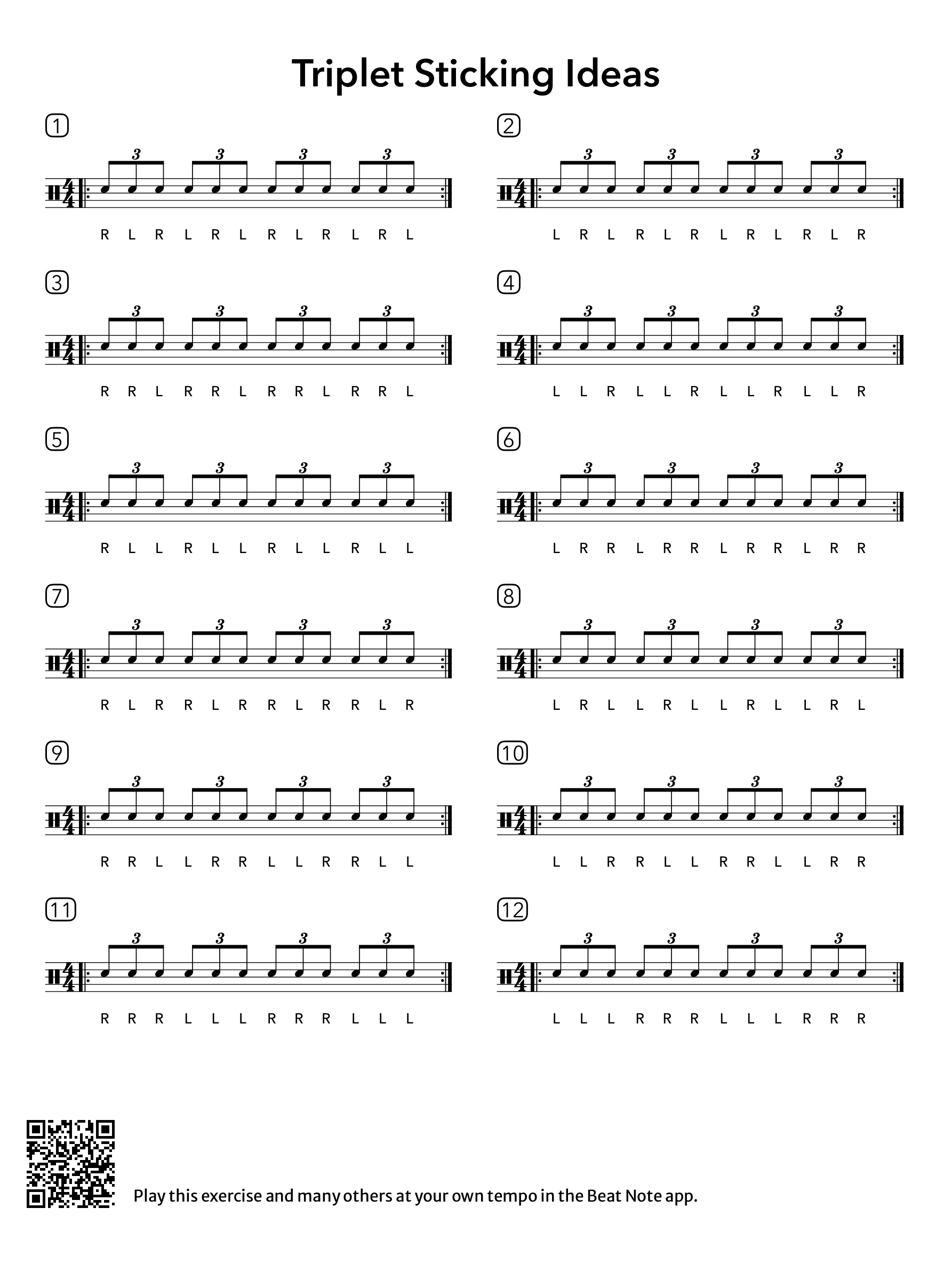 Triple Sticking Worksheet - Drum Notation