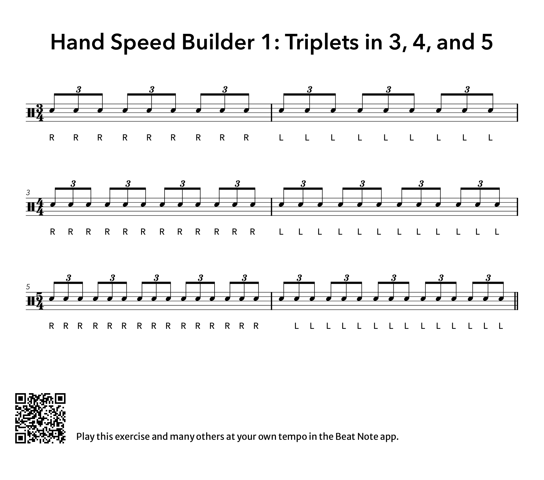 1. Triplets in 3, 4, and 5 - Drum Notation