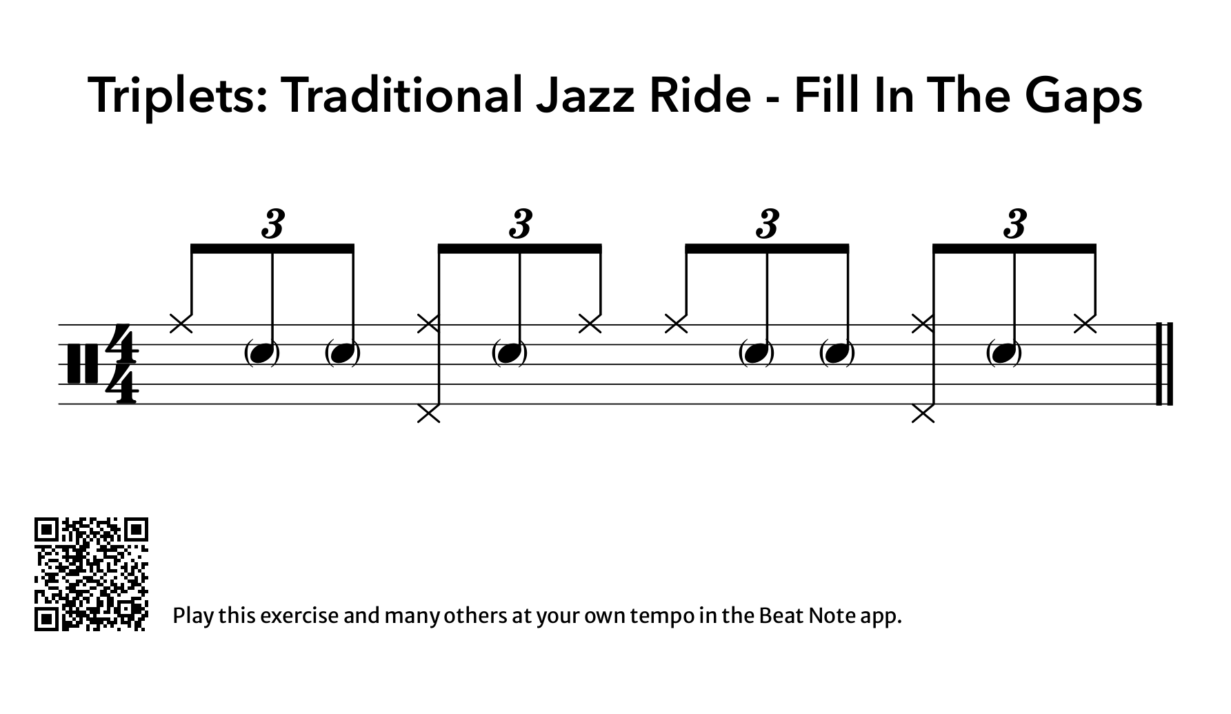 Triplets: Traditional Jazz Ride Pattern - Fill In The Gaps - Drum Notation