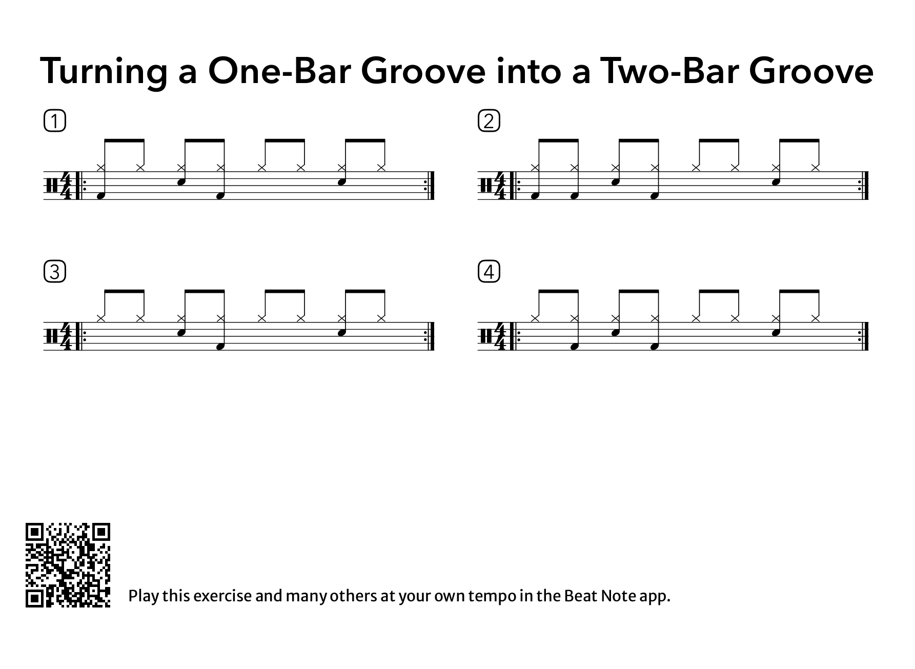 Turning a One-Bar Groove into a Two-Bar Groove - Drum Notation