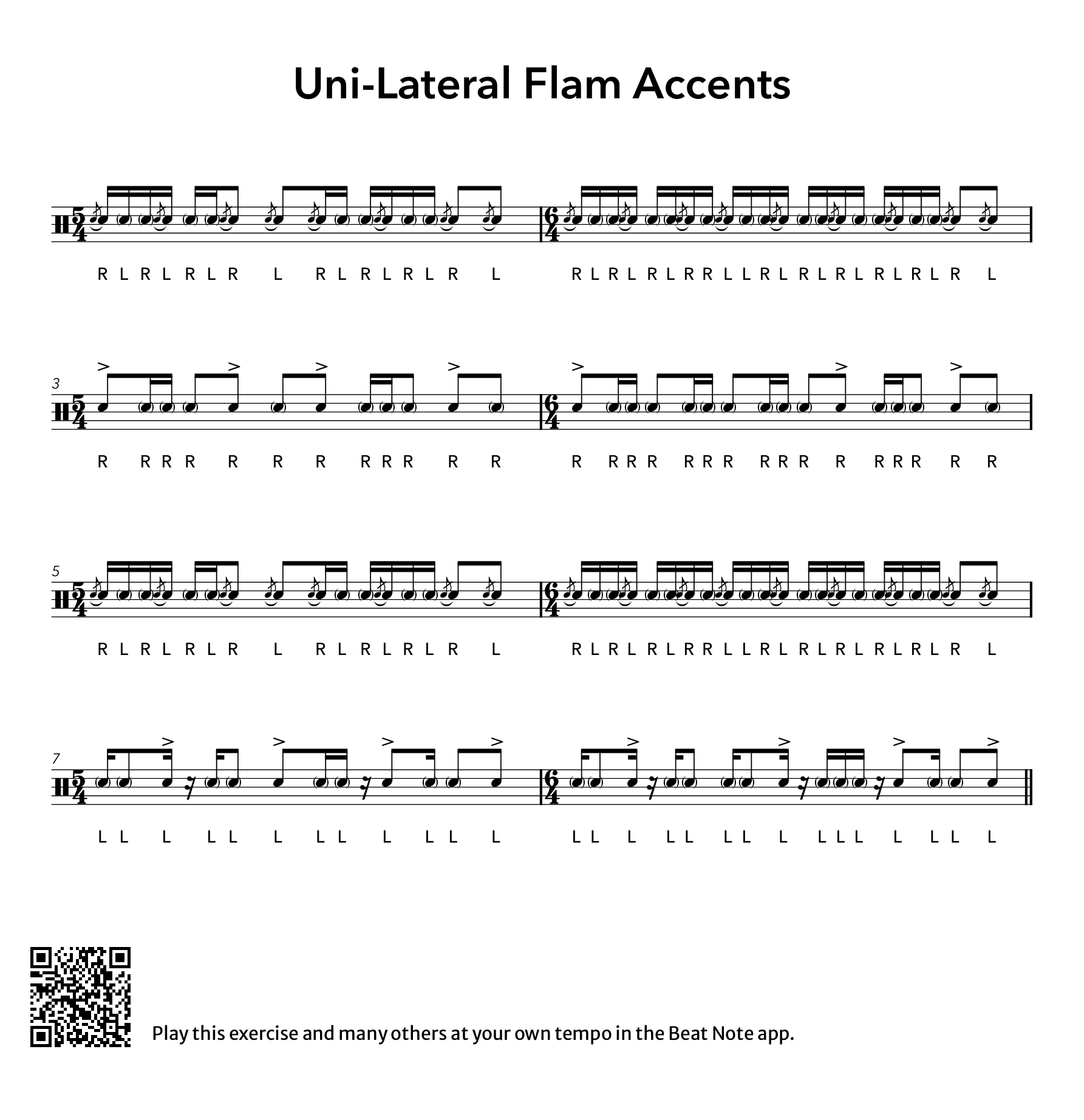 Uni-Lateral Flam Accents - Drum Notation