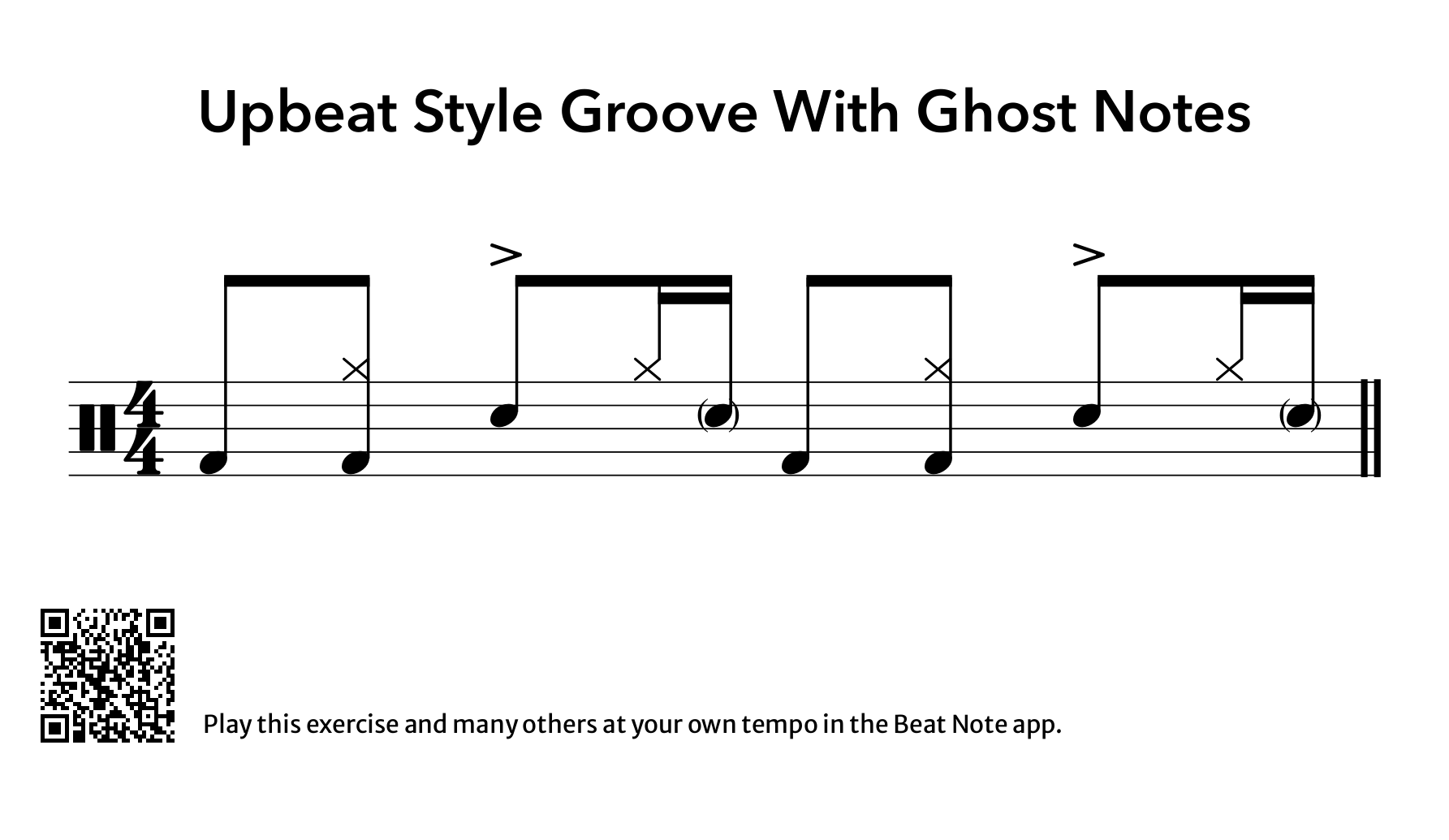 Upbeat Style Groove With Ghost Notes - Drum Notation