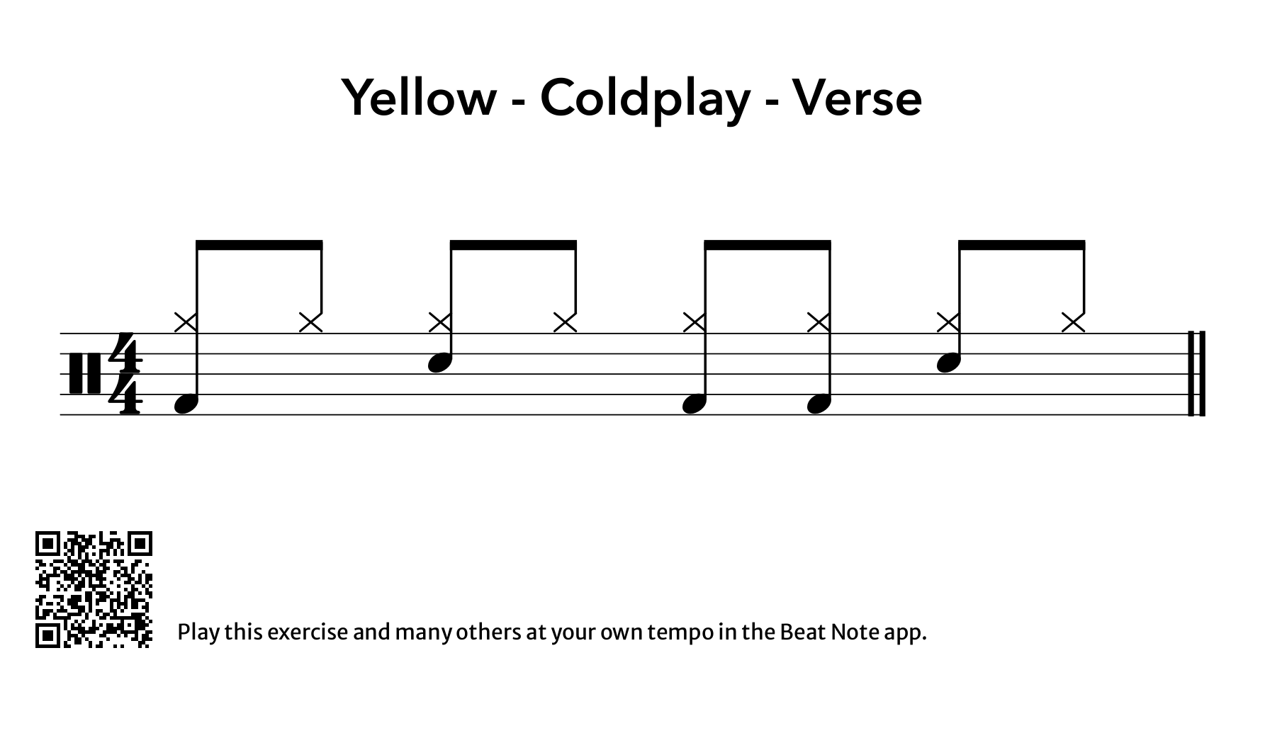 Yellow - Coldplay - Verse - Drum Notation