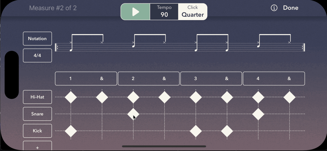 animated gif of tapping to add accents to snare notes