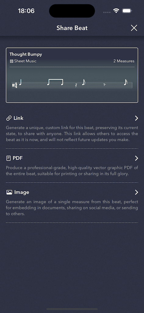 share beat options: link, pdf, image