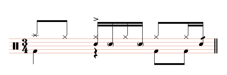 A measure in 3/4 time showing staff lines